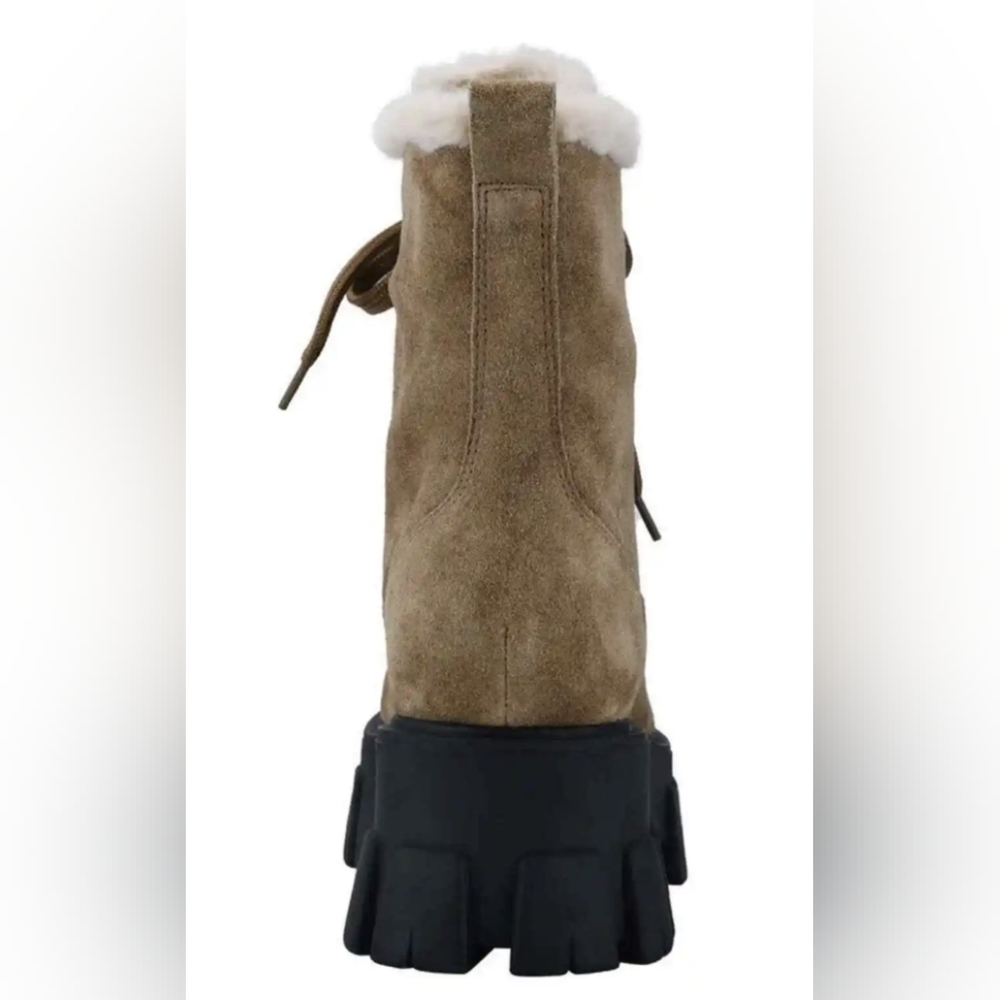 NIB Marc Fisher Happier suede medium brown black lug sole faux fur lined lace up - Picture 6 of 9